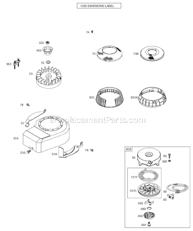 Page F Diagram and Parts List for 9B900  Briggs and Stratton Engine